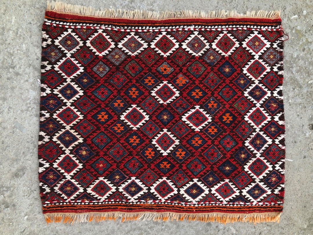 Old Turkish Kilim, Kilim Saddle Bag Face, Antique Small Kilim, Vintage