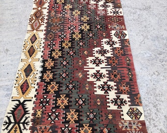 Vintage Turkish Kilim Runner Rug: Bohemian Hallway Decor (3x14'2)