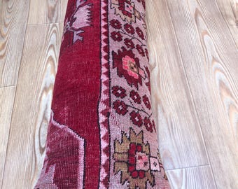 Vintage Red Turkish Rug Lumbar Pillow Cover: Floral Tribal Wool Cushion (12x35)