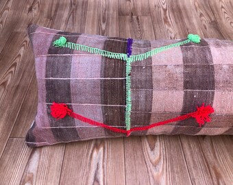 Türkischer Kelim Lendenkissen-Bezug: Vintage Wolle Tribal Design (36x105 cm)