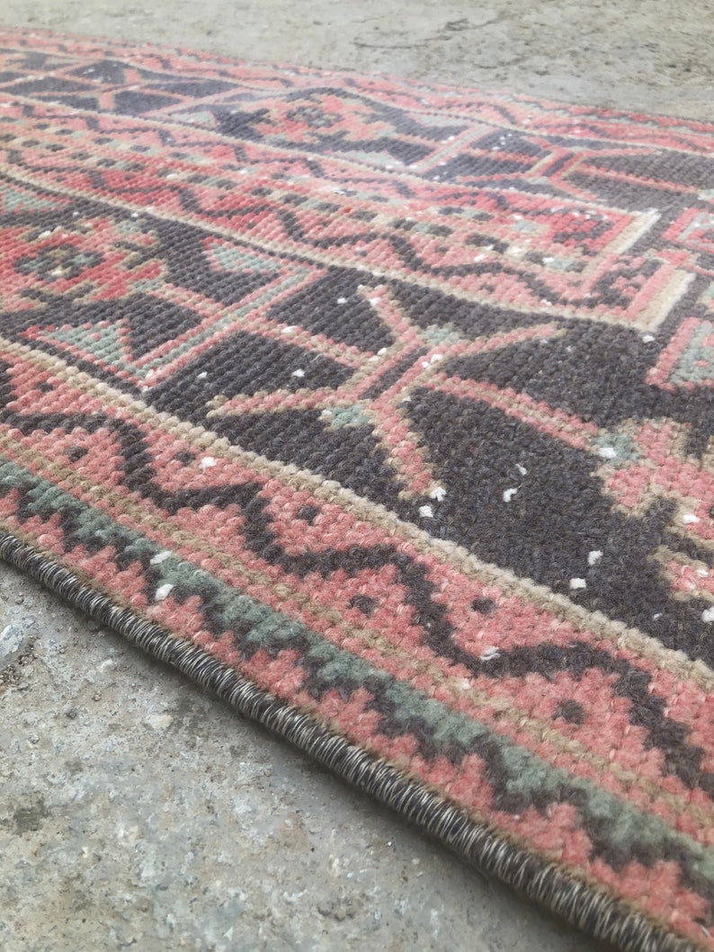 Vintage Turkish Oushak Runner Rug: Handmade Wool Patchwork Rug (2’ x11’8 feet) image 2