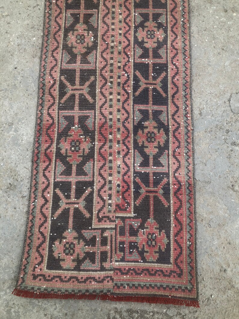 Vintage Turkish Oushak Runner Rug: Handmade Wool Patchwork Rug (2’ x11’8 feet) image 4