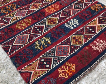 Antique Turkish Kilim Rug: Hand-spun Wool Cicim, Tribal Nomad Art