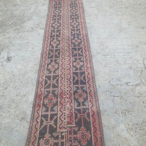 Vintage Turkish Oushak Runner Rug: Handmade Wool Patchwork Rug (2’ x11’8 feet) image 8