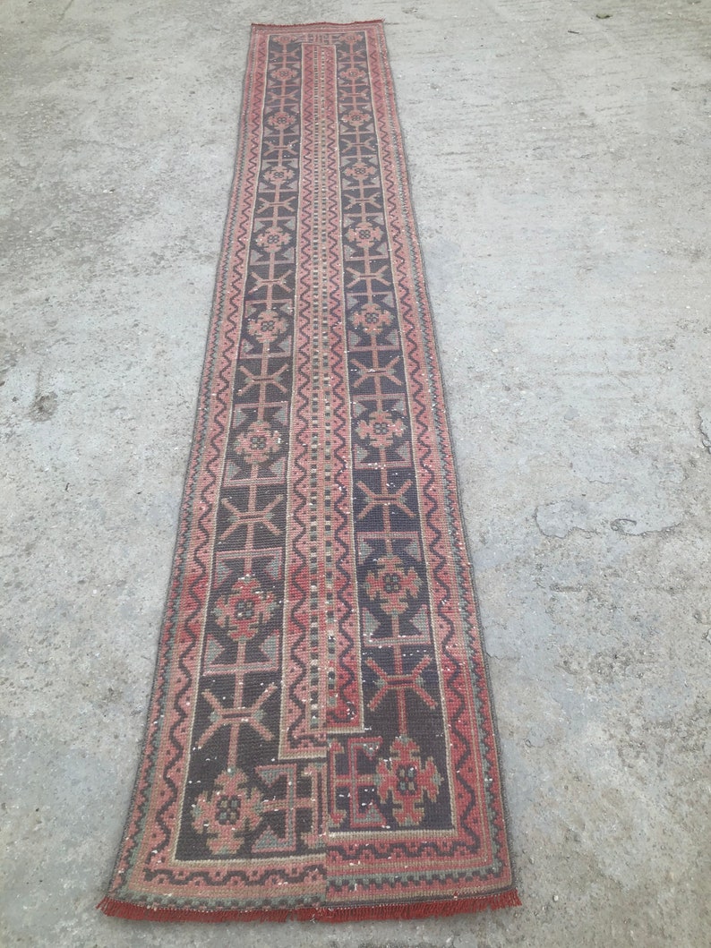 Vintage Turkish Oushak Runner Rug: Handmade Wool Patchwork Rug (2’ x11’8 feet) image 8