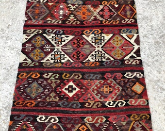 Handmade Turkish Kilim Runner Rug: Red Anatolian Hallway Rug (2’7 x 16 ‘ feet)