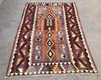 Vintage Turkish Kilim Rug, Handwoven Wool Area Rug, Bohemian Tribal Decor