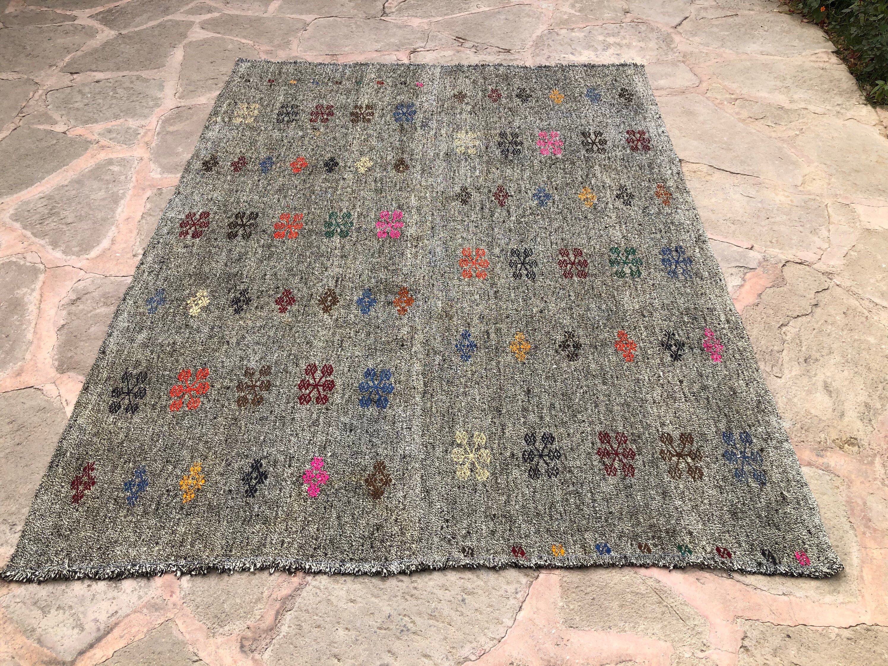 ヴィンテージ トルコ キリム ラグ: 手織りボヘミアン エリア ラグ (7