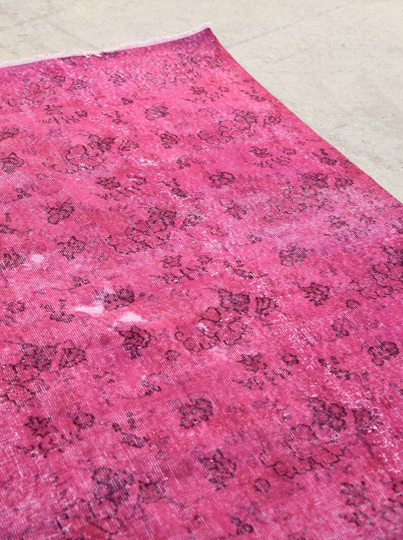 Pink Overdyed Rug Turkish Distressed Rug Vintage Turkish Etsy