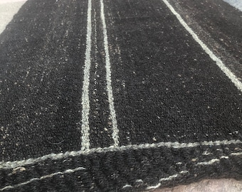 Muted Black Turkish Kilim Runner Rug: Vintage Wool, 2'4x8'6