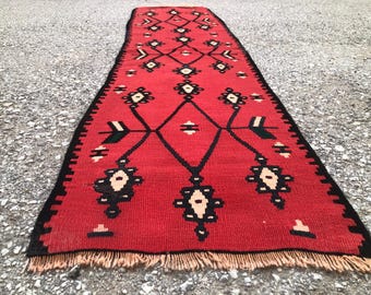 Vintage Turkish Kilim Runner Rug: Bohemian Hallway Decor