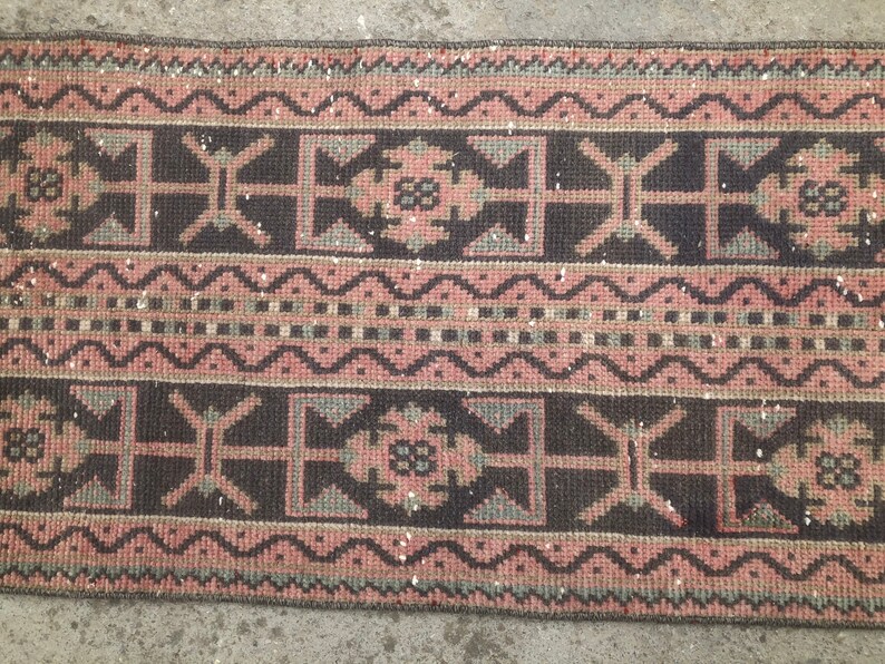 Vintage Turkish Oushak Runner Rug: Handmade Wool Patchwork Rug (2’ x11’8 feet) image 3