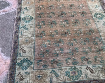 Vintage Turkish Area Rug, Distressed Anatolian Carpet, Small Oushak Rug, 2.8 x 4.8 ft