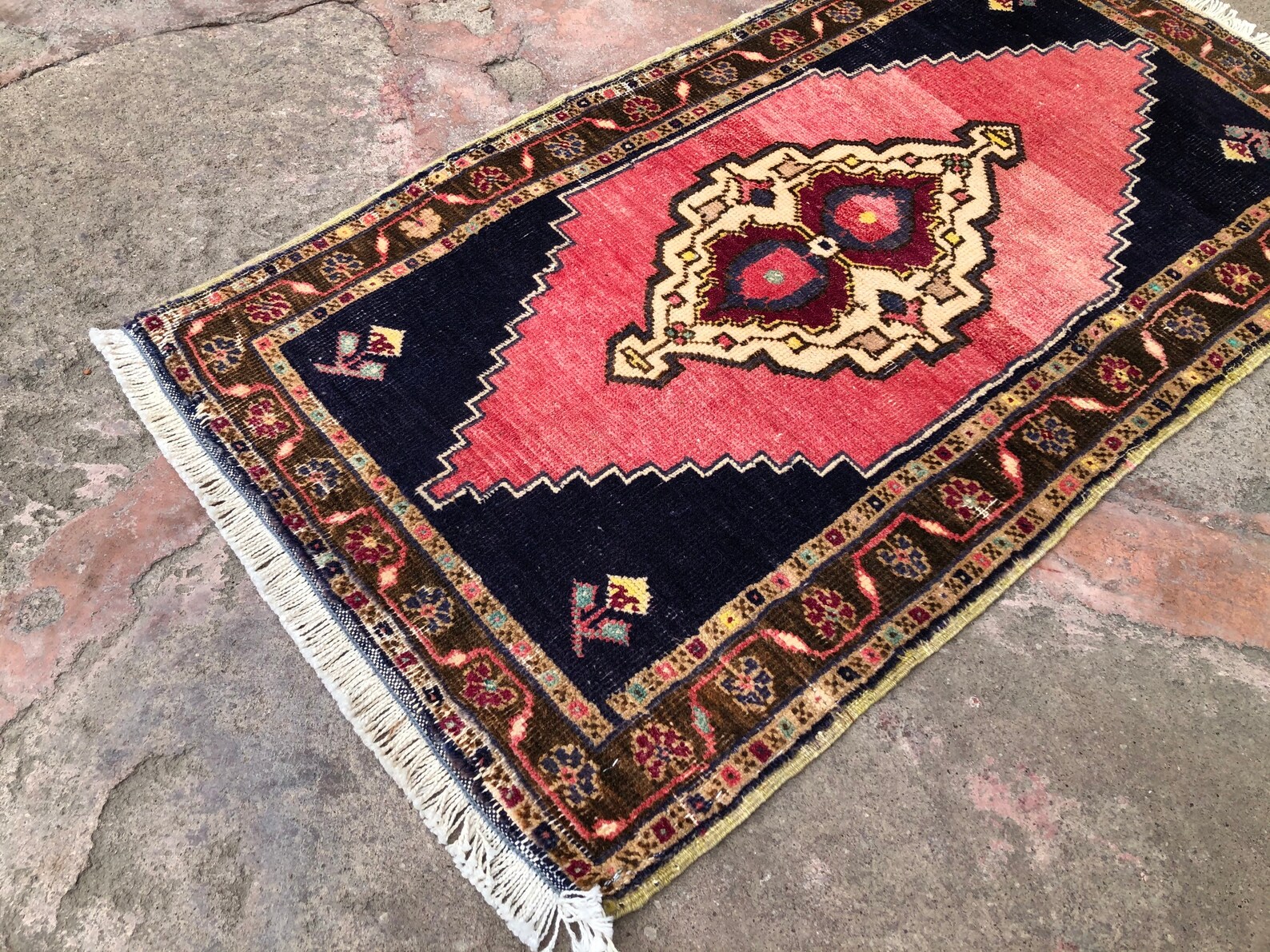 Turkish Small Rug Rugs Vintage Small Rug Navy Blue Small Etsy