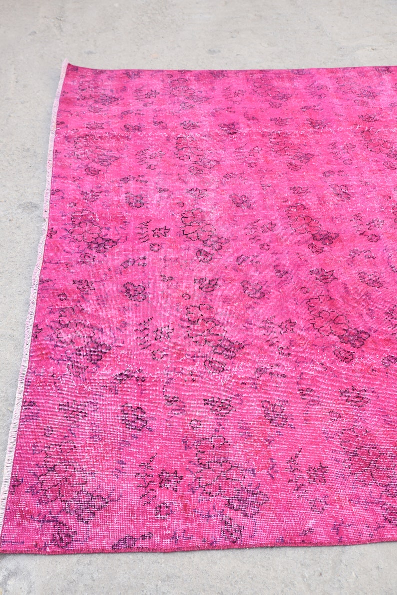 Pink Overdyed Rug Turkish Distressed Rug Vintage Turkish Etsy