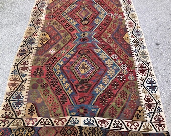 Antique Turkish Kilim Rug: Hand-Spun Wool, Natural Dye (5.1 x 12 ft.)