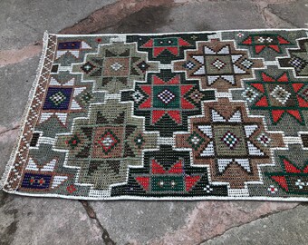Vintage Turkish Kilim Runner Rug: Bohemian Hallway Decor (2.5 x 11.6 ft)
