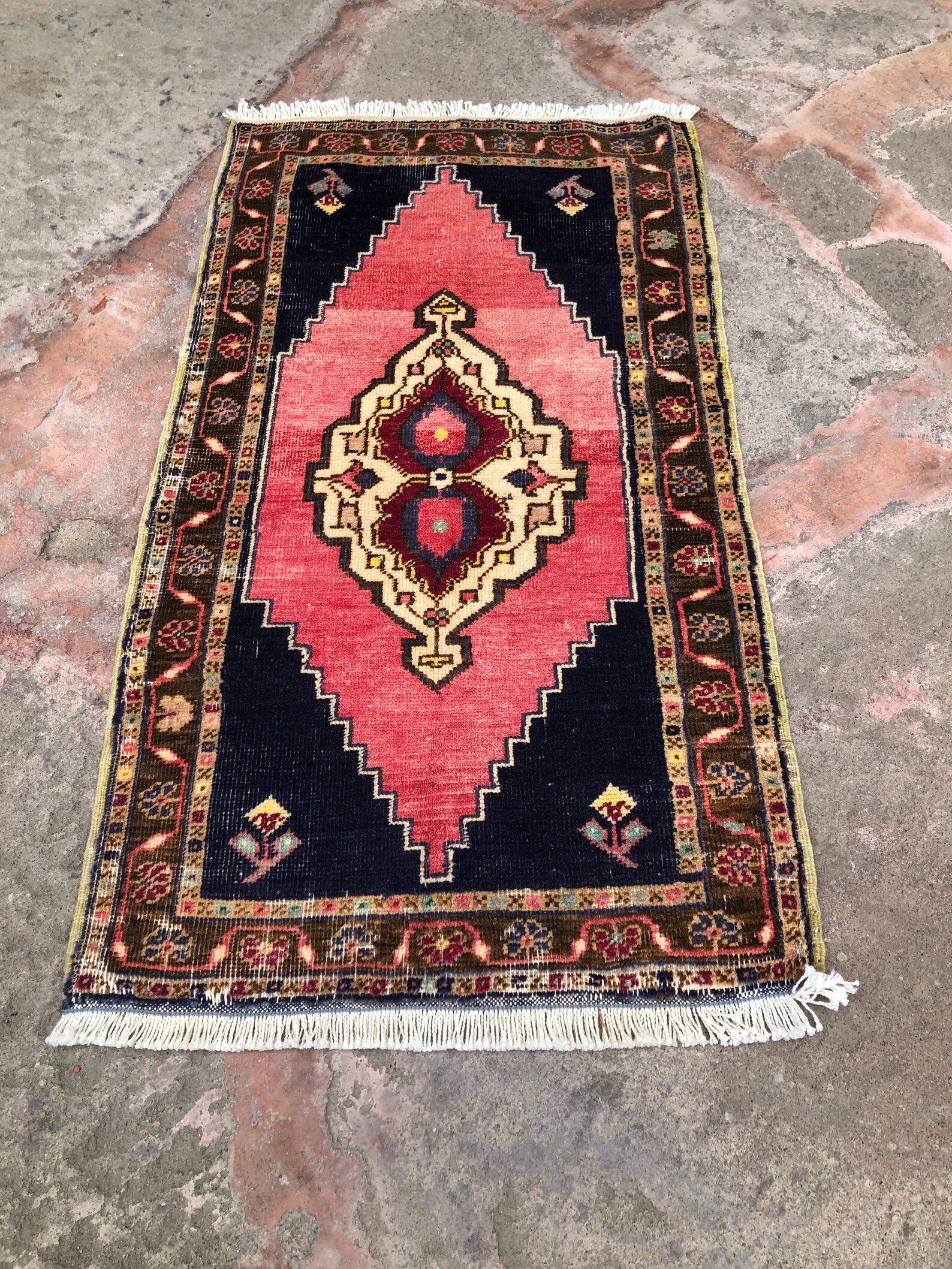 Turkish Small Rug Rugs Vintage Small Rug Navy Blue Small Etsy