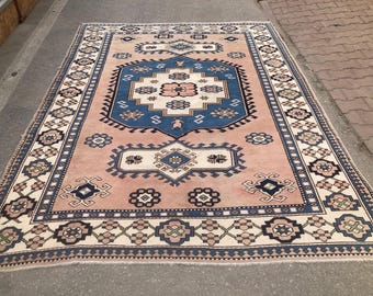 Alfombra turca vintage Oushak: alfombra de lana hecha a mano (1,48 m x 2,34 m)