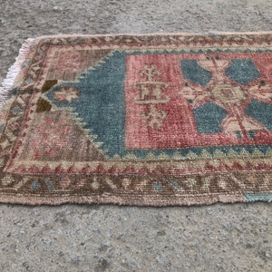 Tribal Ethnic Turkish Rug, Home Decor Rug, Vintage Handwoven Rug, Yastik, Kitchen Rug, Interior Design,Small Turkish Door Mat Rug, 18 x3 image 4