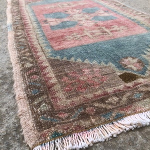 Tribal Ethnic Turkish Rug, Home Decor Rug, Vintage Handwoven Rug, Yastik, Kitchen Rug, Interior Design,Small Turkish Door Mat Rug, 18 x3 image 1