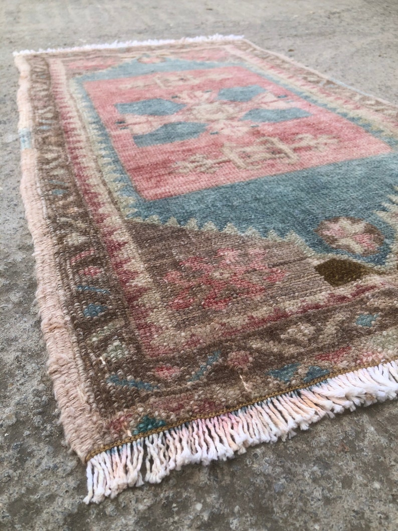 Tribal Ethnic Turkish Rug, Home Decor Rug, Vintage Handwoven Rug, Yastik, Kitchen Rug, Interior Design,Small Turkish Door Mat Rug, 18 x3 image 1