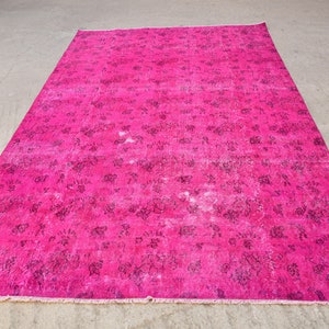 Pink Overdyed Rug, Turkish Distressed Rug, Vintage Turkish Rug, Vintage Overdyed Turkish Rug, Handwoven Distressed Turkish Rug, 6&#39;10x10&#39;4