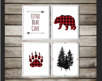 Nursery decor,Buffalo Plaid Nursery,Bear Print,Red,DIGITAL DOWNLOAD,wildlife,boy,Nursery,art,bear,woodland nursery,buffalo plaid,gift,nature