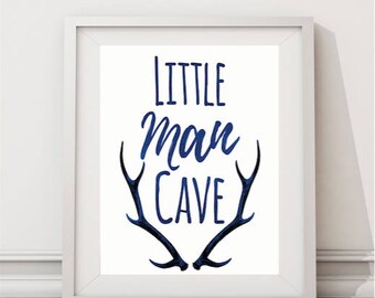 Baby Boy Nursery Decor,wall art Antlers,wildlife,Deer,woodlands,Little Man Cave,Navy,watercolor,Digital Print 16x20,gift for Baby Shower,boy