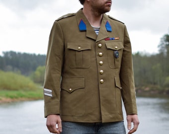 Authenic Dutch 1976 parade uniform - 70s military service blazer - Khaki green soldier jacket - Men's medium size