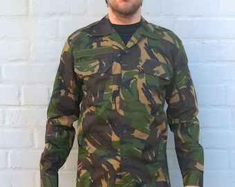 Dutch army field jacket, camo men&#39;s military shirt, khaki vintage workwear, camouflage outdoor jacket, uniform, workshirt, M/L (TW14)