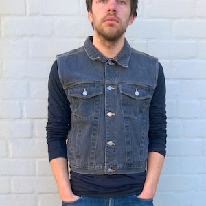Vintage PACIFIC denim vest, denim waistcoat, gray denim vest, mens vest, women vest, work wear, jean vest, jean waistcoat, M/S (TW8)