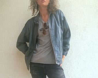 Genuine leather 90s biker jacket, vintage jacket, 90s, gray, women jacket, 80s , grunge, S/M (TW74)