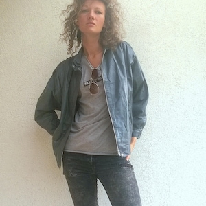 Genuine leather 90s biker jacket, vintage jacket, 90s, gray, women jacket, 80s , grunge, S/M (TW74)