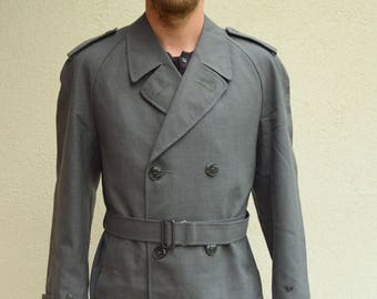Gray vintage trench coat, Duster coat, Wool coat,80s, Winter jacket, Men autumn jacket, Sherlock overcoat, Detective jacket, M/L
