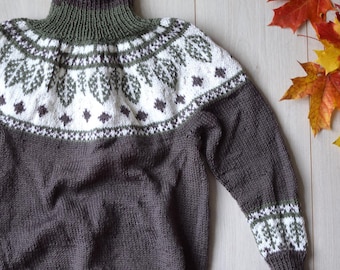 Hand Knitted Icelandic Wool Sweater: Kids Nordic Pullover (6-9 Years)