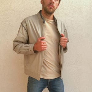 Vintage bomber jacket, leather jacket, biker, beige, bomber jacket, women jacket, men jacket, aviator, L/M