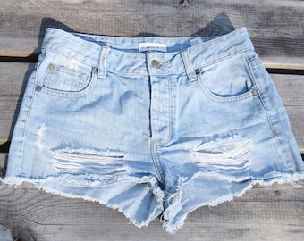 Slitna denimshorts - Vintagejeans med hög midja i bomull