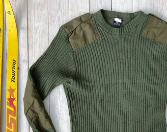 Green British retro shotting/hunting sweater - Pure new wool military 80s pullover - Army surplus winter jumper - Men's medium size