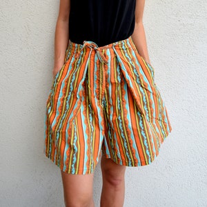 High waist summer skorts, 60s 70s bohemian shorts, striped hippie shorts, festival wear, M image 1