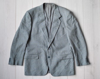 Authentic ITALIAN cashmere 80s suit, Classic 90s business glen check pattern blazer, Vintage wedding party jacket - Men's LARGE size