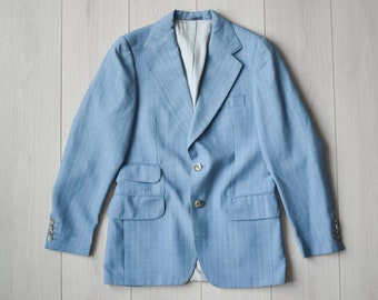 Blazer vintage suédois des années 90, costume de mariage rétro bleu, manteau sport scandinave en laine - petite taille pour hommes