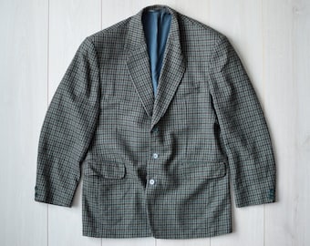 Vintage checker 70s retro wedding suit, Classy 80s men's sport coat, Elegant summer blazer - Men's LARGE size