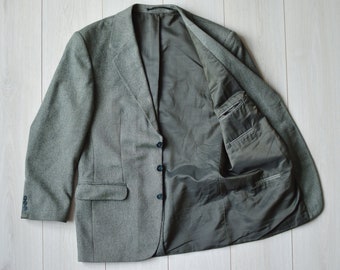 Vintage Woll-Sakko: Grau-Grüner Retro Blazer, Herren Medium