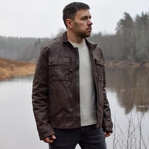 Vintage Distressed Leather Aviator Jacket - 90s Brown Biker Overjacket Mens MEDIUM