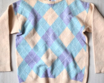 Champagne pink lambswool sweater, Scottish geometric pattern jumper, Cozy winter pullover - Women's SMALL size