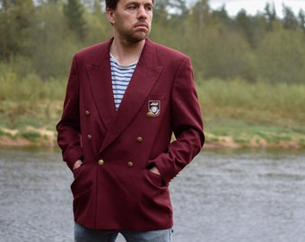 Bordeaux Swedish king's uniform jacket - Vintage 80s sport coat - Retro men's pure new wool blazer - Men's medium size