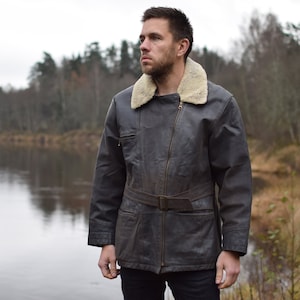 Aviator Jacket, Real leather 70s Flying coat, Brown Distressed biker jacket, Men&#39;s Medium Size