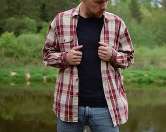Checkered vintage lumberjack's shirt - 80s country plaid shirt - Strong 90s utility shirt - Men's large size