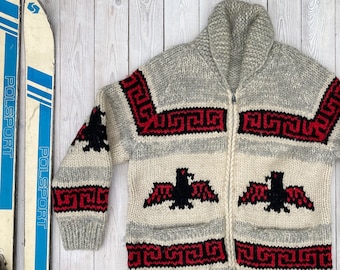 Canadian thick wool winter jacket - Organic south-west chief&#39;s pattern nordic sweater - Made in Canada - Men&#39;s medium size